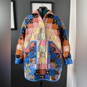 Upcycled vintage patchwork quilt chore coat, ladies' size L-2XL